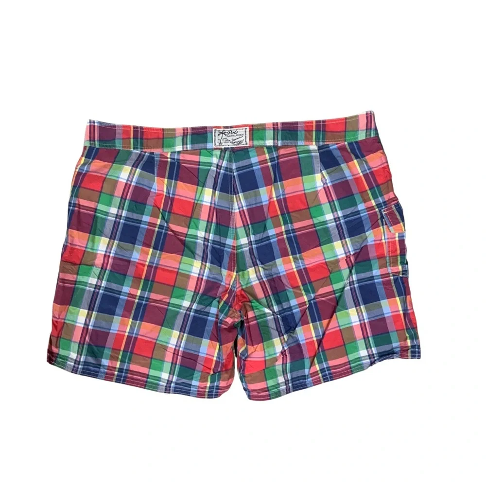 Polo by Ralph Lauren Mens 42 Plaid Swim Trunks Shorts‎ Lined Green Blue Red EUC